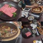 牛肉（4人分）とそれを鍋で手際よく煮て持ってくれる仲居さん