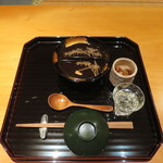 日本料理 幸庵 - 献上昆布の水出し、栗のすりながしナメコ添え、雲子の蕪のすりながし カラスミとトビコ添え