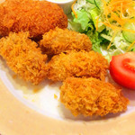 キッチンCoCo - カキフライとカニクリームコロッケ定食 800円 (ライス・スープ・漬物 付き)