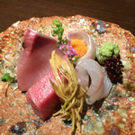 龢 - H27.12.10 お造り盛り合わせ「本鮪」 ・ 「平目」 ・ 「鰤」 ・ 「黒そい」