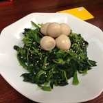 ラーメン神山 - H.27.8.14.夜 TPうずら卵 150円 + TPほうれん草 150円