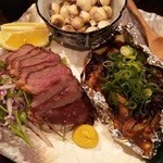 魚と日本のお酒　むく - 1512_むく_焼き落花生_合鴨ﾛｰｽ_柿のもろ味焼き焼き.JPG