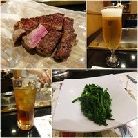 ステーキハウス ハマ  目黒店 - ミディアムレアの焼き上がり/生ビール￥900/ウーロンハイ￥1000/焼き野菜①