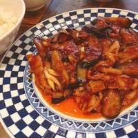青菜 丸の内ブリックスクエア店 - ランチ。茄子と豚肉の辛味炒め。