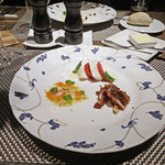 BANQUE - 前菜：右下は鴨ムネ肉の生ハム