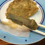 千寿雁亭 - いそべはんぺん400円
（静岡名物黒はんぺんのイソベ揚げ）

