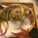 45608329 - 鰆と海老芋の最中焼き  豆乳 ハナビラタケ