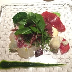 カーザデッラマンテ - 真鯛とキハダマグロのカルパッチョ