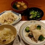 和庵 - 【ランチ】サワラとカブ南蛮漬け、切り干し大根旨煮、ブロッコリーとジャコの餡掛け、みそ汁、サツマイモ御飯