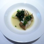 Rujudwurashietto - 今治産キジハタのブレゼ　　　
                      　明日葉、小かぶの蒸し煮
                      　はこべ、蓼を添えて
                      　魚の旨味のスープ