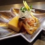 Sansui Shiyukou Fuugetsu - 先付け　たらこの煮付け、シメジ、高野豆腐の餡かけ　菊の花が可憐です！