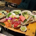 魚菜 鮮 天三店 - お刺身は新鮮でどれも美味しかった(^ー^)
                                焼き枝豆もお豆の甘味が凝縮されててgood♪
                                鶏皮はおかわりしたくなる程美味しかった！！