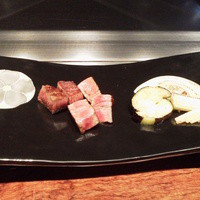 鉄板焼　利花苑 - お肉と焼き野菜　葉山葵の醤油漬けが1番好みでした