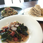 パスタ フレスカ ダンメン - 地ダコと由良産ワカメとトマトの七味風味  リングイネで。¥1.050