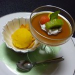 Akitaya 草庵 - 7月限定メニュー朝顔御膳　水菓子：ココナツのムース、マンゴーシャーベット