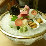 懐石料理 桝田 - お造り（雲丹、トロ、帆立）