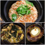 にほん酒と肴 酔音 - セイコガニのご飯、アボカドバター、きのこと海老と生海苔のアヒージョ