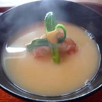天ぷら 松 - 海老と白味噌の椀