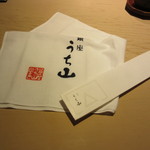 銀座うち山 - ナプキン代わりに使った日本手拭いとお箸　お土産として頂けました(喜