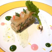 モナリザ 恵比寿店 - ランチコース 5702円 のカブと春菊、天使の海老のテリーヌ すだちのソース