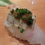 天寿し - ヒラメ肝乗せ