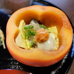 銀座 - 先付け （柿の中に牡蠣！）2015年12月