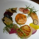 イル アオヤマ - セイコ蟹
                                蒸し鮑
                                アラのカルパッチョ
                                ツブ貝のボルケッタ
                                青森の鰤
                                帆立のソテー