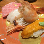 もりもり寿し - モリモリ３点盛り ボタン海老、大トロ、握り雲丹