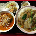 恵比寿食堂 - おすすめセット：豚バラあんかけご飯＋半担々麺　880円