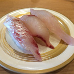 Sushi Edo - 白身魚３点盛り（活〆カワハギ・活〆寒ブリ・活〆黒鯛）310円