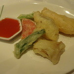 四川豆花飯荘 - 鮮魚と野菜の揚げ物　梅肉ソース (2015/12)