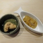 Sushiya No Sukeroku - お通し・たらこ煮、いかの塩辛