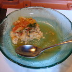 Toukai Hou - 料理二点（地場産完熟トマトと奥久慈卵のオリーブ炒め）…の食べかけ