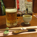 YAMATO - 速達生ビール500円とお通しの冷製茶碗蒸し