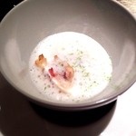 エクアトゥール - （2015/12  訪問）タラ白子吉野葛よせとオマール海老のソテー、白ワインソースとタイムとライム