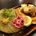 海鮮料理 吾作どん  - H.27.9.3.夜 貝付ホタテ正油焼 500円税別→280円税別