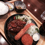 キムラカン - ミックス定食１０００円（ハンバーグ・エビフライ・海老クリームコロッケ
