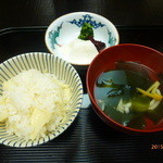 岡崎 つる家 - タケノコご飯、白魚のお吸物、香の物