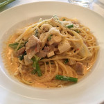 トラットリア フィレンツェ・サンタマリア - 鶏炭焼と冬野菜、日向夏のクリームパスタ