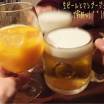 ラ ショウモン - そして生ビール(中/490円)とマンゴージュース(400円)で乾杯〜( ^ ^ )/□