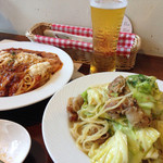 MASCOT. - 豚バラキャベツのペペロンチーノ と チーズたっぷりボロネーゼ