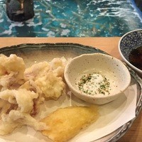 河太郎 中洲本店 - 後造りの天ぷら　手前の黄色いのは芋