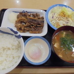 Matsuya - カルビ定食630円、豚汁変更＋半熟玉子追加230円