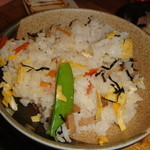 平成大衆酒場　やきとん　じゃんじゃん - 2015忘年会、〆のちらしです。カレーの方が旨かったのですが食べてしまいました。