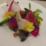 ビストロ ダイア - 北海道函館産天然ぶりのマリネ　焼茄子風味　冬の根菜　釧路産イクラ　Ｈ27.12月