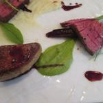 ビストロ ダイア - 宮城県産仙台黒毛和牛　Ａ５等級ランプ肉のローストとフランス産鴨フォアグラのポワレ　Ｈ27.12月