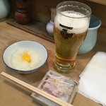 鳥政 - 生ビールと鳥わさ、大根おろし