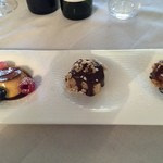 Ristorante Bovio - 左からパンナコッタ、トロネのセミフレッド、ジャンドゥヤのジェラード