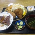 魚八 - うな丼、アジフライ、コロッケセット(682円)
