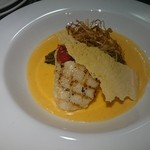 ホタテのグリル ほうれん草の焼きリゾット添え ウニソースで